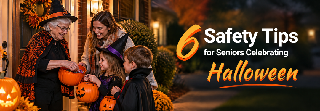 Seniors enjoying fun and safe Halloween activities with family